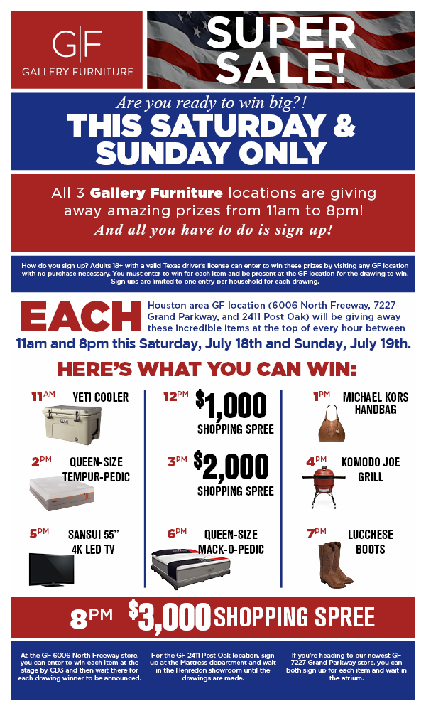 Feeling Lucky? WIN BIG TODAY at Gallery Furniture!